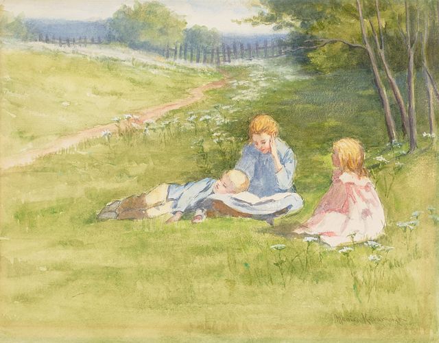 Three Children in a Field of Flowers