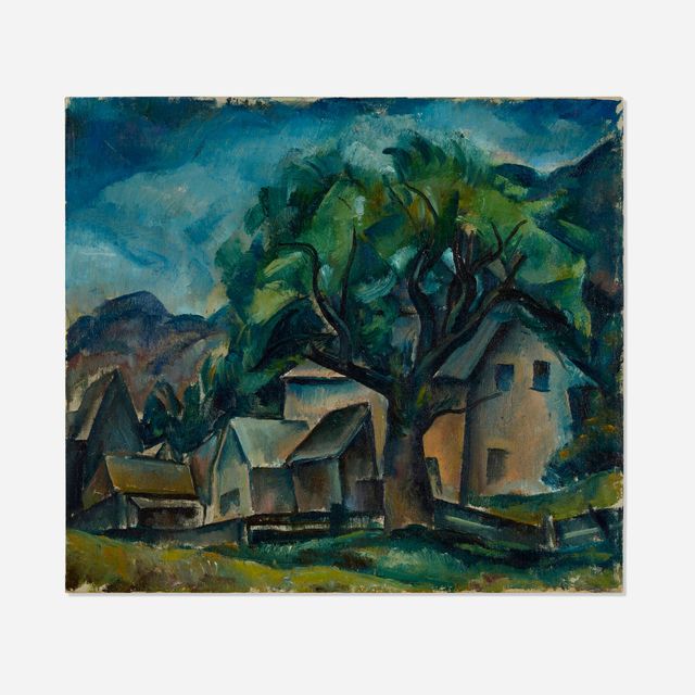 Untitled (Landscape with Tree and Houses)