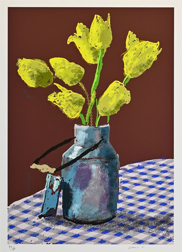 21st April 2021, Yellow Flowers in a Small Milk Churn